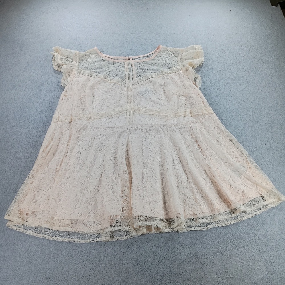 Unbranded Womens Lace Peplum Top Pink Small Flutter Sleeve Blouse